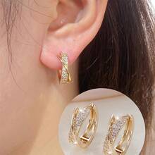 1 Pair Elegant Rose Gold Women's Round Earrings - Delicate & Luxurious Design With Sparkling Cubic Zirconia, Suitable For Daily Wear And Parties, Unique And Exquisite, Ideal For Jewelry Lovers, Birthday, Holiday, Christmas, New Year Gifts