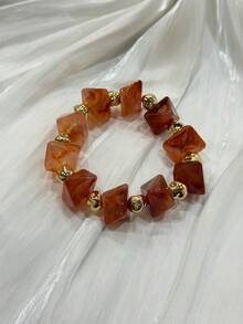 1 pieza Brazalete vintage estilo bohemio con cuentas gruesas de acrílico y doradas, de lujo y alta gama para mujeres, parejas, fiestas y uso diario