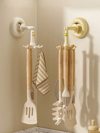 1 قطعة خطاف دوار بكوب شفط للمطبخ - رف تعليق أدوات الطبخ والمقالي والملاعق