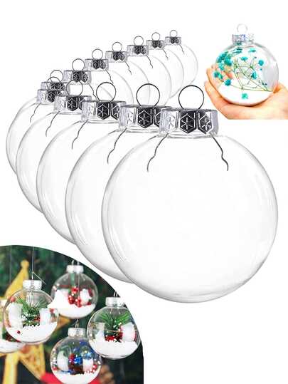 10 件圣诞球透明塑料亚克力可填充球装饰套装，DIY 圣诞球，用于节日装饰、圣诞树装饰、婚礼、派对和家居装饰圣诞装饰品、圣诞袜