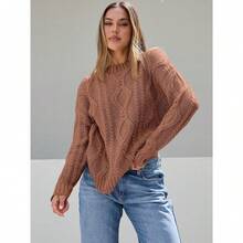 2025  Women's Oversized Cable Knit Crewneck Sweaters - Toffee - View 2