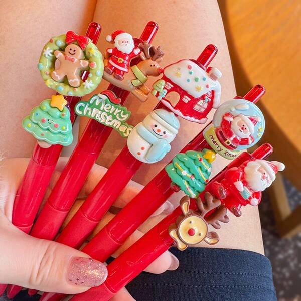 1/5pcs Christmas Themed Push-Button Ballpoint Pens, Campus Design Student & Teacher Stationery Gifts, Christmas Pen Set, Party Favor Colorful Pens, Personalized Pens, Mini Decorative Pens, Funny Pens, Personalized Pens, Writing Pens, Mini Pens, Christmas Pens, Cute Pens, Holiday Writing Tools, School Supplies, Campus Theme, Colorful Stationery, Durable Plastic, Gel Ink, Writing Accessories, Stationery Enthusiasts, Teacher Supplies