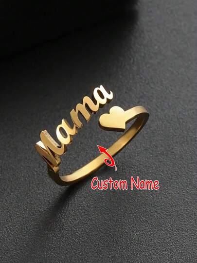 Anillo con forma de corazón de acero inoxidable personalizado con nombre, anillo familiar ajustable, joyería elegante, regalo ideal para el Día de la Madre, accesorio versátil para uso diario