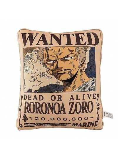 Miniso One Piece Classic Series 16 Inch Roronoa Wanted Poster Throw Pillow, Made Of High Quality Fabric Com Tafel Filling, Perfect Living Room Sofas(1 PC) view 2