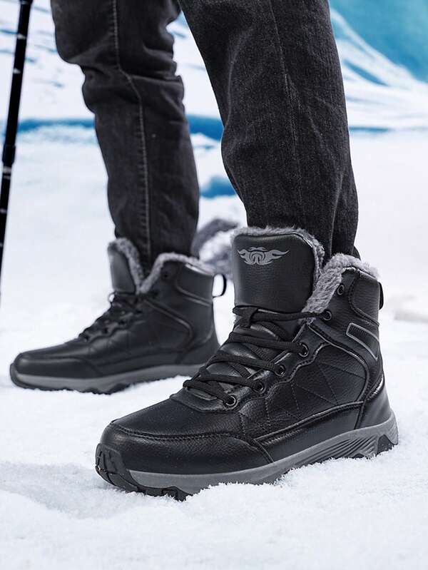2025 Winter New High-Top Thick-Soled Ultra-Light Warm Winter Men's Snow Boots, Men's Outdoor Snow Leisure Sports Shoes, Sports Casual Men's Shoes Outdoor Winter Warm Plush Short Boots Ankle Boots, Outdoor Warm Hiking Shoes Trekking Shoes, Waterproof Fleece Lining Plus Size Warm Sports Shoes, PU Material Plus Size Men's Boots (Size 39-48), Suitable For Indoor Home, Office Scenarios