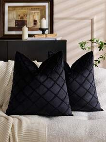 Juego de 2 fundas de cojín de terciopelo negro de 18x18 pulgadas, fundas de cojín de acento neutro suave con textura vintage para decoración de granja de lujo para el hogar, decoración navideña, regalos navideños (SIN RELLENO)