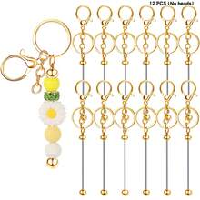 4/12 Stück Schlüsselanhänger Perlenstreifen zum Herstellen von Schlüsselanhänger Blanko Perlen Metall Schlüsselanhänger, geeignet für Schlüsselanhänger Handwerk DIY Geschenk Silbrig