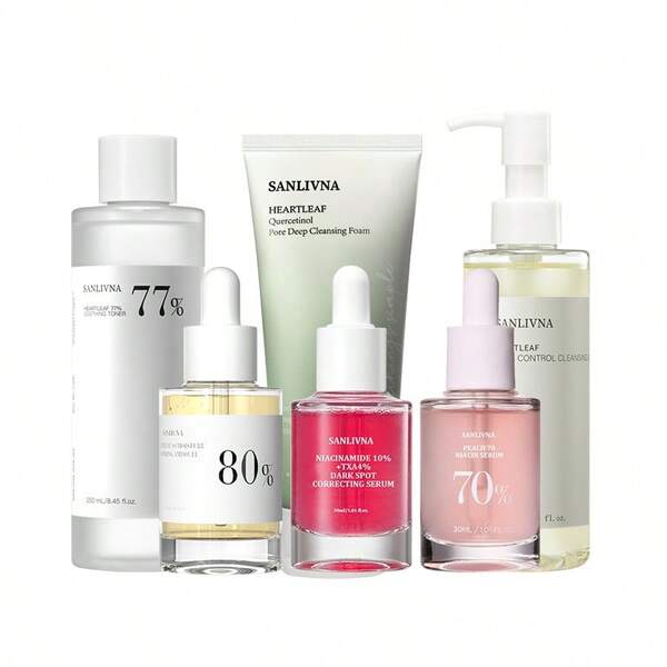 Conjunto de Cuidados com a Pele Heartleaf 6 Peças - Limpador Facial, Óleo de Limpeza, Tônico, Soro*3, Removedor de Manchas Escuras e Cravos, Encolhimento de Poros, Hidratação, Melhora a Aparência Geral, Cria Pele de Vidro Coreana, Conjunto de Cuidados com a Pele, Para Mulheres/Homens/Especialmente Bom para Pele Sensível, Cuidados com a Pele Coreanos