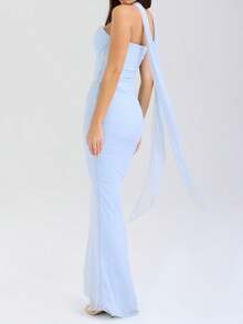 Sheath Top Lace Up Hanging Neck Slim Package Hip Skirt Dresses Dresses Party Prom - Màu xanh nhạt - Xem 2