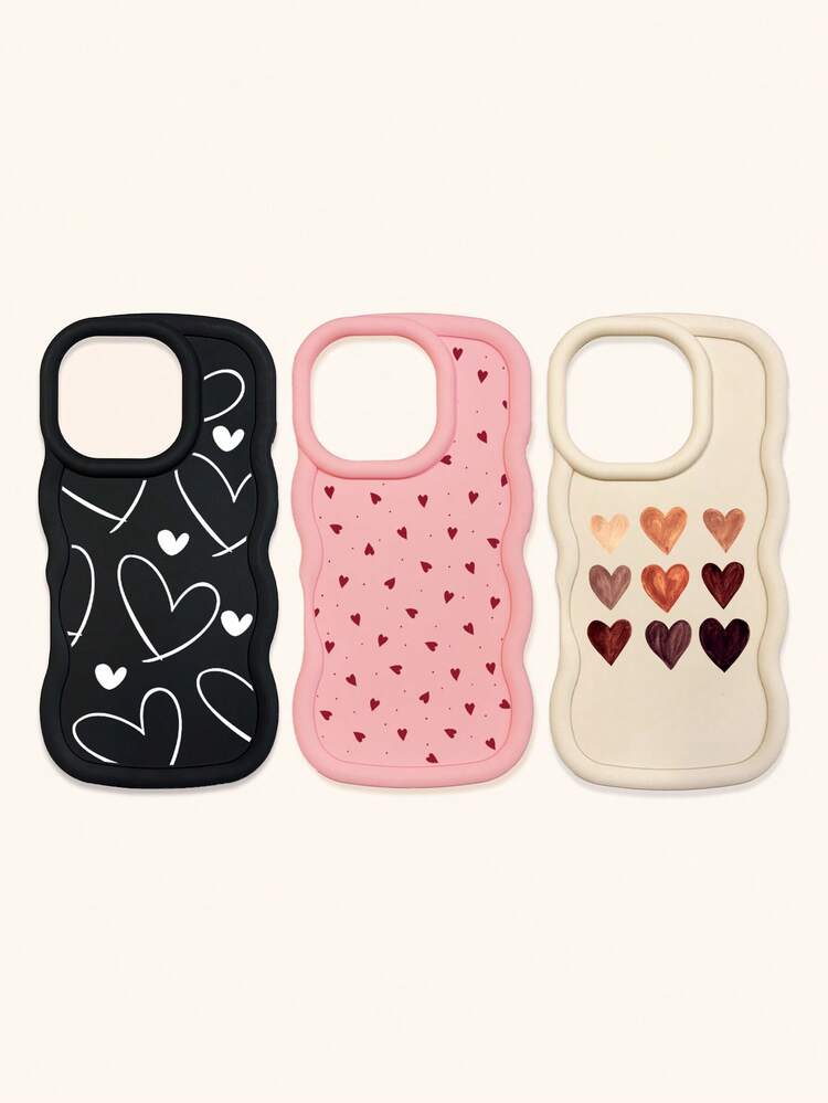3pcs Assorted Heart Design Soft Silicone Phone Cases, Dopamine Themed In Black, White, Pink, Compatible With IPhone 17 / 17 Air / 17 Pro / 17 Pro Max, Compatible With IPhone 11, 13, 14, 15, 16 And Compatible With Galaxy Phones,International Version, Not The Domestic Version - Multicolor - View 39