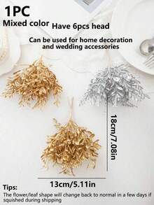 1/3/5PCS Artificial Small Golden Leaf Bouquet, Diy Flower Wreath Material, Wedding Decoration, Home Decoration, Valentine's Day Gift, New Year's Gift, Candy Box Packaging, Birthday Party Cake Decoration Material, Home Office Holiday Decoration, Dining Table Decoration, Farmhouse Christmas Center Piece Kitchen Dining Table Decoration, Autumn Home Decoration, Winter Decoration, Halloween Decoration, Christmas Decoration, Birthday Gift