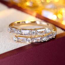 1 件时尚百搭双层锆石女士开口戒指，镀金，女士节日礼物珠宝