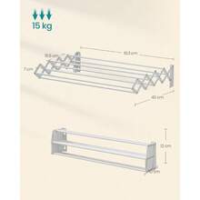 Secadora de Ropa, Tendedero de Pared, Tendedero Acorden, 9 Varillas Escalonadas, Extensible y Plegable, Acero, Negro Tinta MLLR802B01 - Blanco Nube + 61.3W cm - Ver 6