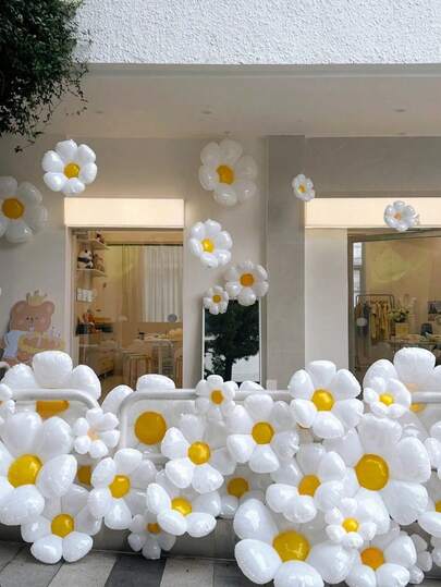 雏菊气球，白色婴儿派对气球，适用于婴儿房和女孩生日派对 – 可爱的花卉装饰，也适用于婚礼或婴儿派对（1/5/10个装）