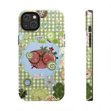 Kawaii Tomato Love Bug  Case |   Cute Green Gingham Aesthetic Phone Cover |   Vintage Cartoon Fruit Design For  7 8 X 11 12 13 14 15 16 And  S21 S22 S23 S24 - 混合色1 - 查看 1