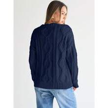 2025  Women's Oversized Cable Knit Crewneck Sweaters - Navy Blue - View 3