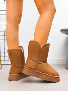 5cm Erhöhung Damen Outdoor Schneestiefel bis zur Mitte des Knöchels, warmes Fleecefutter, rutschfeste Sohle, Winterstiefel für Damen