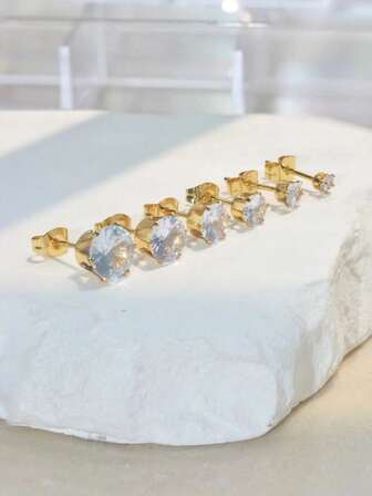 2/6Pcs/Set Hypoallergenic Stainless Steel 5A CZ Stone Earrings Stud Set For Women, Women Men Earrings Set Perfect For Daily Festivals Vacations Wear And Valentine's Day, Mother's Day, Graduation Season, Christmas Gift |3mm 4mm 5mm 6mm 7mm 8mm