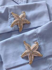 2 Pcs/Set Elegant Starfish Button Covers, Shirts Button Cover Clip On Button Covers Fashion Crystal Cufflinks Cover, Suitable For Tuxedo And Wedding Dresses Decoration - Star - View 4