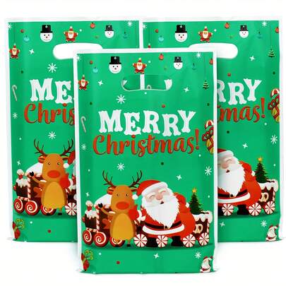 Saliro 40pcs Christmas Gift Bags, Christmas Party Packaging Bags, Blue Christmas Tree Candy Bags, Christmas Party Handbag Gifts, Holiday Gift Bags With Handles, Suitable For Christmas, Birthday Parties, Supermarket Gift Packaging Supplies
