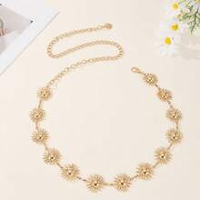 سلسلة خصر بوهيمية للنساء، حزام خصر ذهبي بشكل شمس - سلسلة خصر ذهبية قابلة للتعديل، مناسبة للارتداء اليومي والرحلات، إكسسوار موضة يومي بطراز قصر الشمس من سبيكة الزنك، مناسب لجميع المواسم - الذهبي - مشاهدة 5