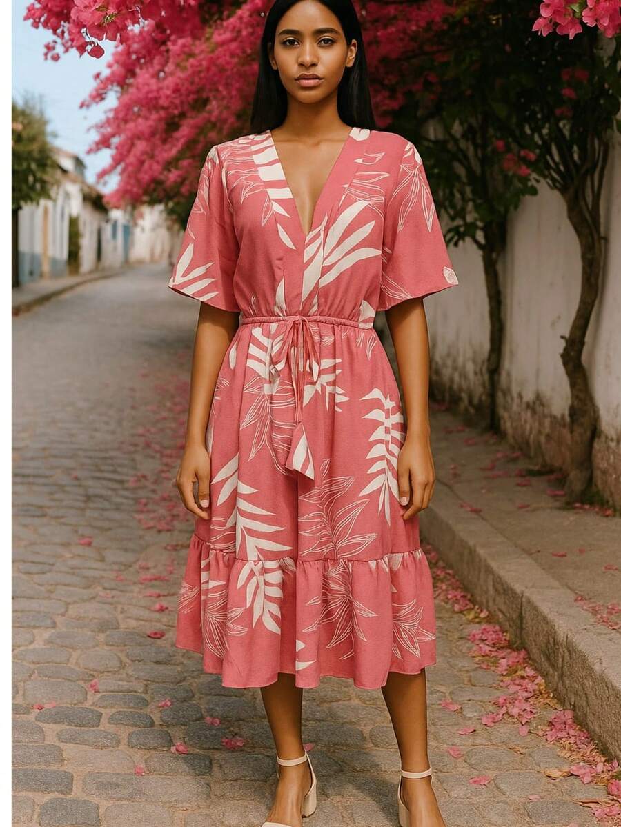Casual Printed Summer Dress - Rusty Rose - View 1
