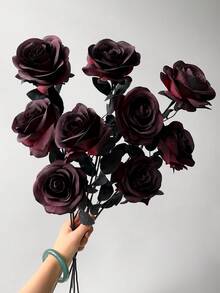 20/10/6pcs Set Artificial Black Rose Flowers, Long Stem, Suitable For Home, Wedding, Party, Halloween, Gothic Dark Style Decor, Outdoor Photography Props, Artificial Flowers, Dark Style Decor, Artificial Rose Bouquet - Multicolor - View 5