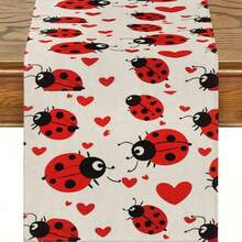 1 pièce Chemin de table coccinelle en forme de cœur, en fibre de polyester, tissé à la machine, convient pour les rassemblements familiaux intérieurs et extérieurs, un style universel pour de multiples occasions, et idéal pour la décoration de table dans les cuisines et les salles à manger.