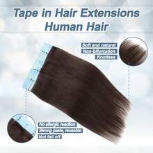 Tape In Hair Extensions 16-26Inch Real Human Hair Tape In Extensions 2#Dark Brown 20Pcs Double Sided Tape In Human Hair Remy Hair Straight Natural Seamless Hair Extensions For Women - S2 - View 2