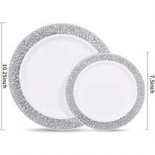 50/25/12/7/1pcs White Base Silver Hollow Tableware, Food Tray, Fruit Salad Plate, Dinner Plate, Plate, Washable Salad Tableware, Reusable, Easy To Clean. Suitable For Wedding Decoration, Christmas Decoration, Birthday Party, Family Gathering, Outdoor Team Building, School, Restaurant And Kitchen Party Tableware, Home School Seasonal Gift - Silver On White - View 2