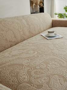 1 pieza Funda elástica con volantes y estampado de cachemira para sofá, a prueba de polvo y resistente a la suciedad, ajuste perfecto, protector de sofá de cobertura total, decoración del hogar, lavable a máquina, funda de almohada no incluida - Caqui - Ver 7