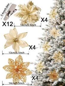 3/6/12/18/24 buc flori artificiale de Crăciun cu clipsuri, 3 stiluri ornamente de brad de Crăciun cu sclipici flori pentru ghirlandă DIY Crăciun Anul Nou petrecere decorare
