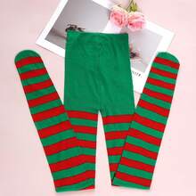 2 Pairs Women's Nylon Striped Tights Striped Tights Women Women's Stocking Hosiery - 紅色和綠色 - 查看 3
