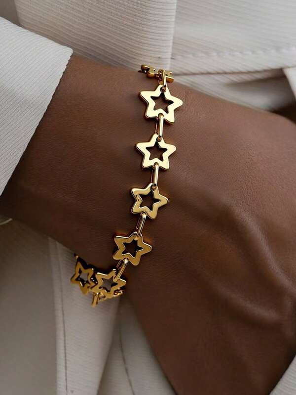 1PC Simple Star Hollow Bracelets For Women Men Fashion Charms Bangle Pentagram Bracelets Jewelry Holiday Accessories Valentine's Day Gift