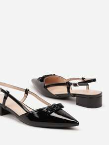 Sandalen met lage hak, puntige neus en strik - Zwart - Bekijken 6