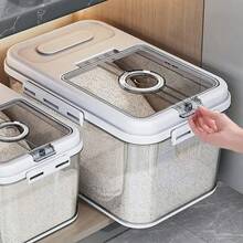 2 Sizes Airtight Food Storage Container Set - 2.85L & 2.06L, PET Square Flip-Top Rice Jars, Reusable, Insect & Moisture Proof, Hand Wash, Sealable Cereal Dispensers For Kitchen Pantry Organization - 2.06加侖 米桶收納 - 查看 1