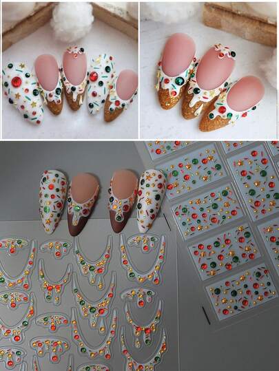 CoCo Notes 1 طقم ملصقات فرنسية كريمية لتزيين الأظافر في عيد الميلاد، ملصقات أظافر جل لؤلؤية ذهبية، ملصقات أظافر ذاتية اللصق مقاومة للماء لل- DIY