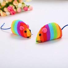 ¡2 ratas de felpa multicolor! Tamaño 7.5*4 cm - Juguetes para gatos vibrantes y suaves! - de colores del arco iris - Ver 4