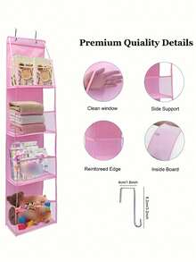 1pc Over The Door Hanging Storage Organizer With 4 Large Pockets & Mesh, Suitable For Bedroom, Toys, Shoes, Diapers, Christmas, Halloween, Thanksgiving Gifts - Hồng - Xem 7