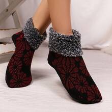1 Pair Random New Floor Socks, Women's Winter Indoor Slippers Socks, Thermal Lined Thick Floor Socks For Warmth