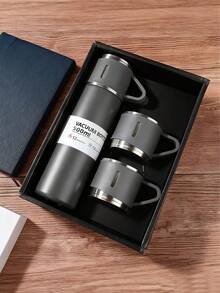 1 zestaw kubków termicznych z niestandardowym projektem, przenośny kubek ręczny z 1 kubkiem i 3 pokrywkami, pudełko prezentowe ze stali nierdzewnej, 500 ml przenośny kubek podróżny ze stali nierdzewnej 304 z 3 pokrywkami, niestandardowy ekskluzywny zestaw pudełek prezentowych, kalendarz świąteczny