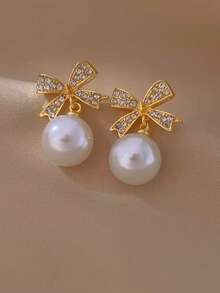 [Exquisite Ohrringe] 2 Stücke/Set exquisite, schleifenförmige Zirkonia Ohrringe, minimalistische Schmuckzubehör mit funkelnden Kristallen, ideales Geburtstagsgeschenk für Frauen, perfekt für den täglichen Gebrauch und besondere Anlässe, Valentinstag Geschenk für die Ehefrau