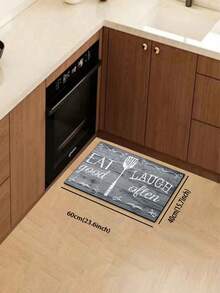 1 pezzo Zerbino serie blu, con lettere inglesi e motivi di utensili da cucina, bordo rettangolare floreale con stile vintage - tappeto per corridoio, semplice e liscio, stile caldo e rustico, tappetino in diatomite spesso circa 3 mm in morbida gomma, adatto per cucina, bagno, ingresso, lavanderia, studio, soggiorno, decorazione per casa e stanza