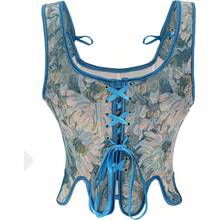Women's Waist Cincher Bustier Boned Corset With  Design In 2025 - Blue & Beige Floral - View 2