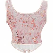 Women's Waist Cincher Bustier Boned Corset With  Design In 2025 - Pink Chrysanthemum - View 3