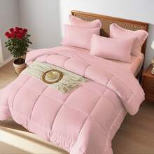 5/7pcs Simple And Stylish Embossed Bed Comforter Set, 100% Microfiber Soft Breathable Summer Bedding Set, Comfortable And Durable, Include 1 Comforter+1 Flat Sheet+1 Fitted Sheet+1/2 Pillowcases+1/2 Pillowshams,All-Season, Bed In A Bag, Room Decor, Best Gift - Hồng-BZ01 - Xem 5