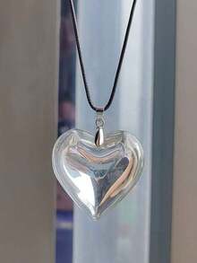 1pc Stylish Elegant Heart Shaped Glass Wax Cord Necklace Suitable For Women To Wear On Festival Occasions Valentines,Mom,Mother,Mother's Day,Gift - Màu Đỏ Sâu - Xem 8