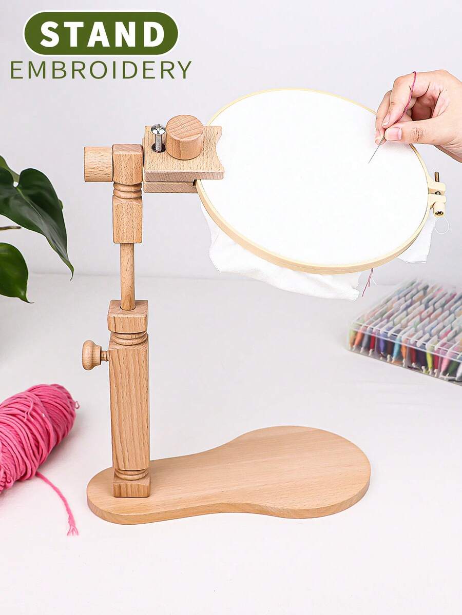 1 قطعة إطار خياطة متعدد الوظائف من الخشب عالي الجودة بلون بيج للتطريز اليدوي، قابل للتدوير، سهل التركيب، مناسب للخياطة من زوايا مختلفة، يأتي مع 1 حلقة تطريز