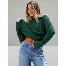 2025  Women's Oversized Cable Knit Crewneck Sweaters - 綠色 - 查看 4
