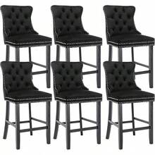 Virabit Velvet Counter Height Bar Stools Set Of 2, 27" Padded Bar Stool With Button And Nailhead Decoration, Bar Stool With Back And Wooden Legs(Beige)